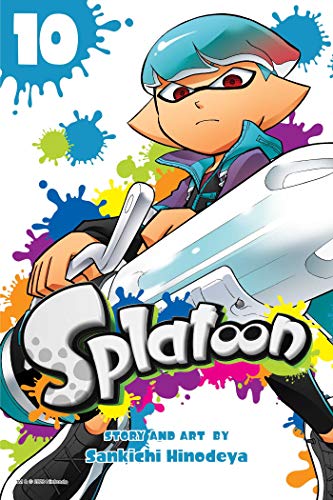 Splatoon 10 manga cover featuring an Inkling with a splatter paint background.