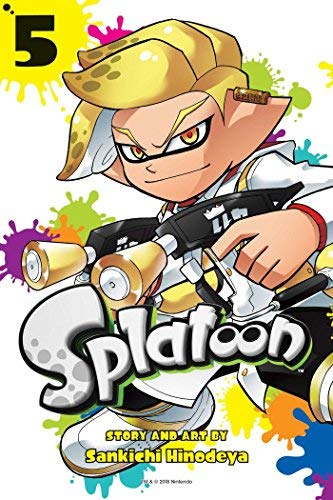 Splatoon 5: Volume 5 cover with an Inkling holding a weapon, colorful splashes.