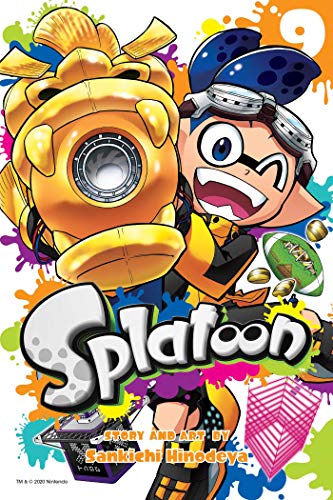 Manga cover for Splatoon Volume 9 featuring a character holding a large yellow weapon.