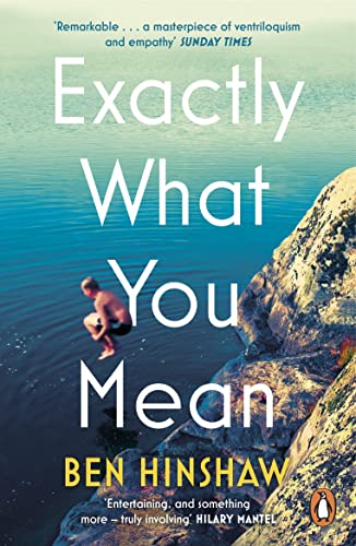 Book cover with large white text and a boy diving into blue water.