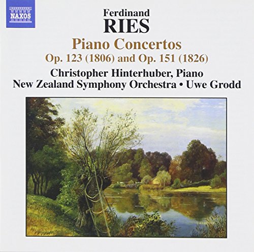 "Album cover with serene landscape painting and classical music details on a white background."
