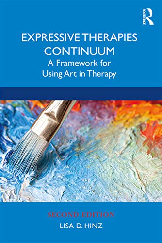 Book cover: "Expressive Therapies Continuum" with paintbrush and colorful paint.