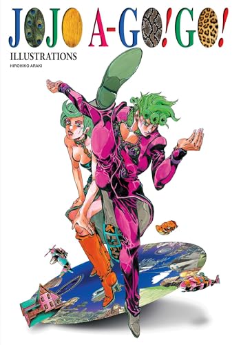 JoJo A-Go!Go!" book cover featuring colorful, dynamic illustrations of anime characters.