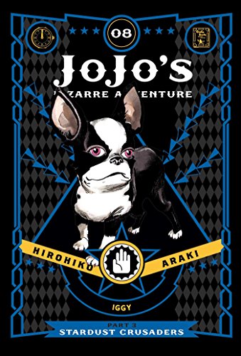 Manga cover featuring a black and white Boston terrier on a dark patterned background.