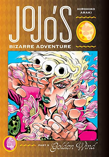 Manga cover featuring Giorno Giovanna surrounded by pink flower petals against a blue background.