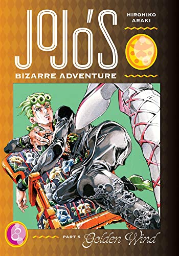 Manga cover featuring Giorno Giovanna sitting in a chair with a stylized background.