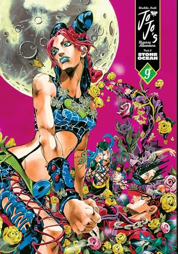 Manga cover featuring Jolyne Cujoh, a full moon, and various characters amidst yellow roses.