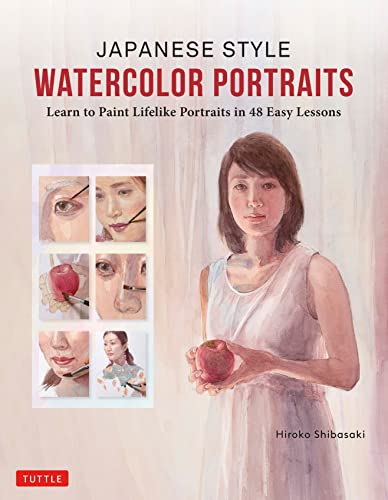 Book cover: watercolor portrait painting tutorial with example images.