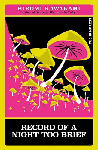 Book cover with yellow and pink background featuring many stylized yellow and pink mushrooms.