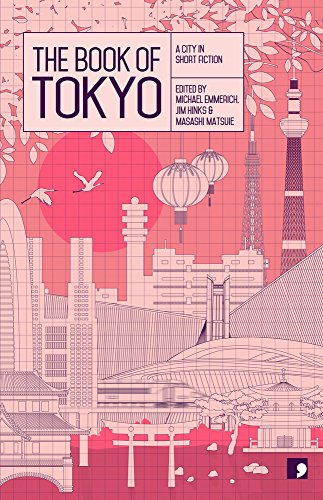 Book cover illustration of Tokyo skyline with lanterns, cranes, and a grid background.