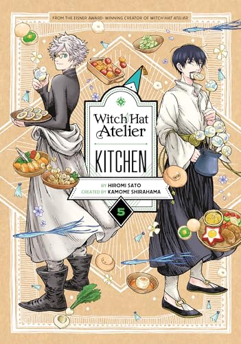 Two anime-style characters holding various plates of food on a light brown background.