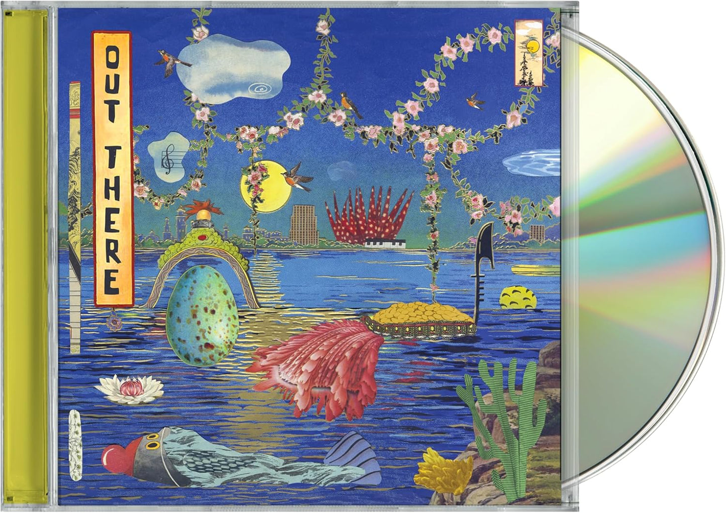 CD cover: surreal landscape with musical notes, birds, and aquatic life.