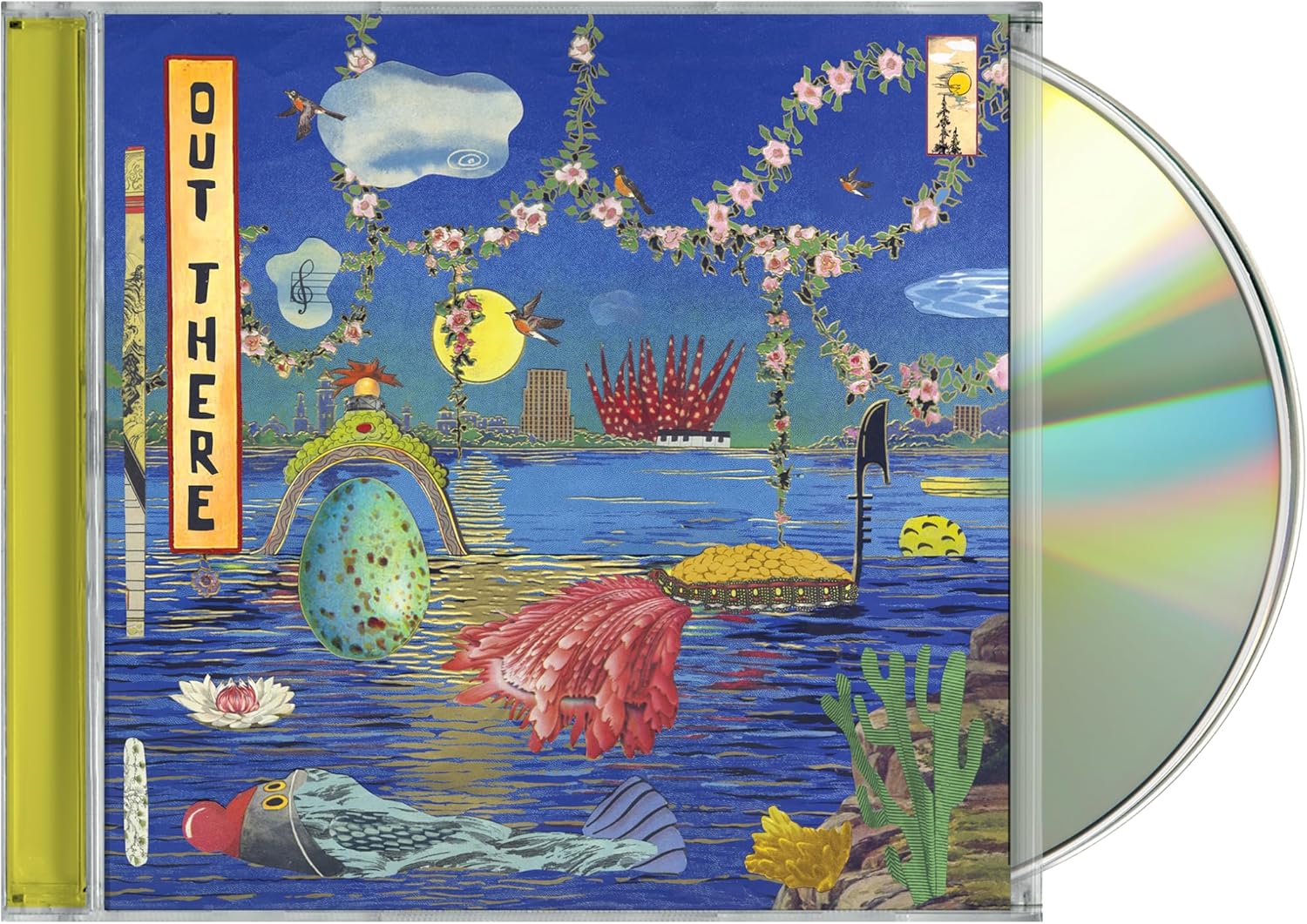 CD cover: surreal landscape with musical notes, birds, and aquatic life.