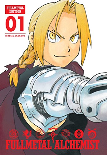 Manga cover featuring Edward Elric with a metallic prosthetic arm and blonde braided hair.