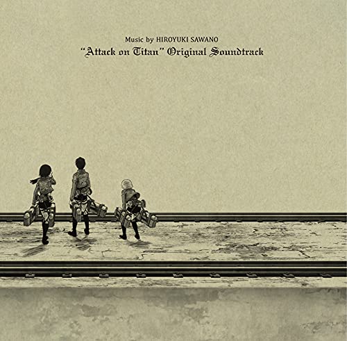 Three anime characters walking along train tracks on a beige background.