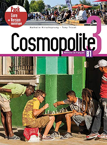 French textbook "Cosmopolite" level 3 with students playing chess, includes digital access.