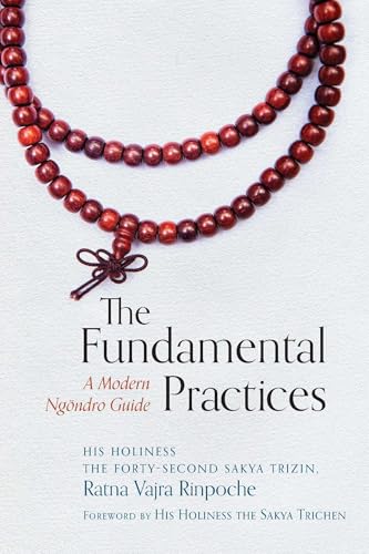 Book cover featuring red prayer beads and the title The Fundamental Practices.