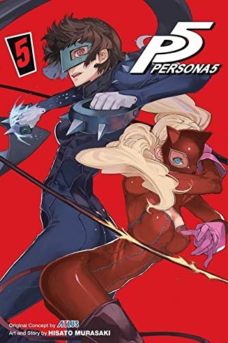 Persona 5 Volume 5 manga cover featuring two masked characters on red background.