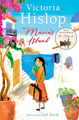Book cover: “Maria’s Island” with illustration of a girl and village scene.