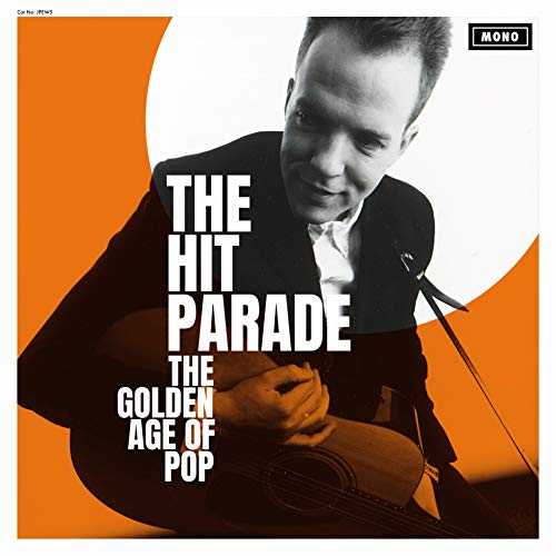 Album cover with a man holding a guitar, orange and white background.