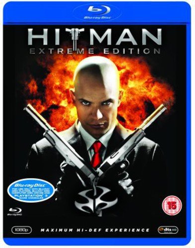 Blu-ray cover of Hitman Extreme Edition featuring a bald man holding two silver pistols.