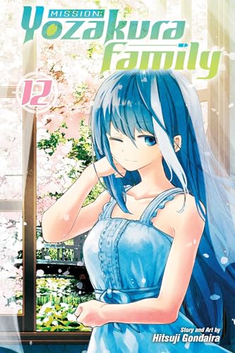 Manga cover: blue-haired girl by a window, volume 12 of “Mission: Yozakura Family”.