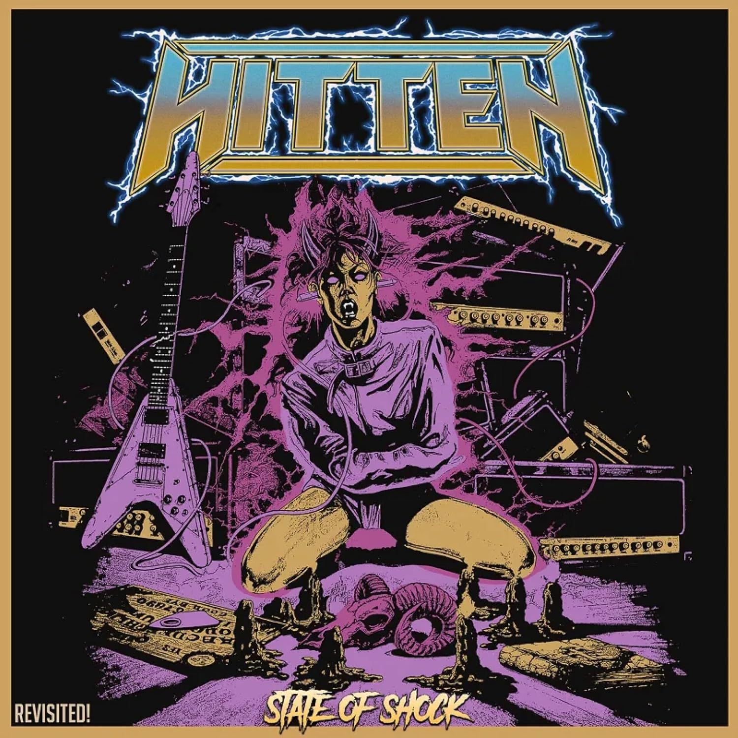 CD cover: distressed illustration of a man with guitar and amplifier.