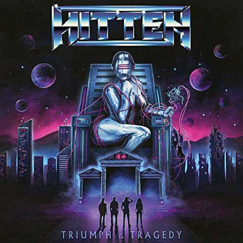 Album cover for "Hitten - Triumph & Tragedy" featuring a robotic figure on a throne.