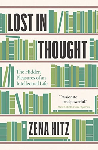 Book cover with title and author text overlaid on a stylized green bookshelf illustration.