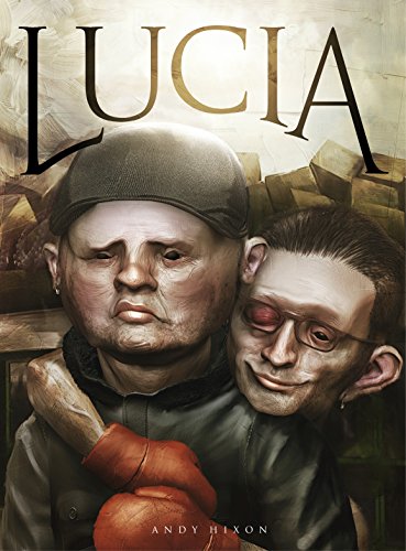 Book cover for "Lucia" depicting two figures in a painted, distressed style.