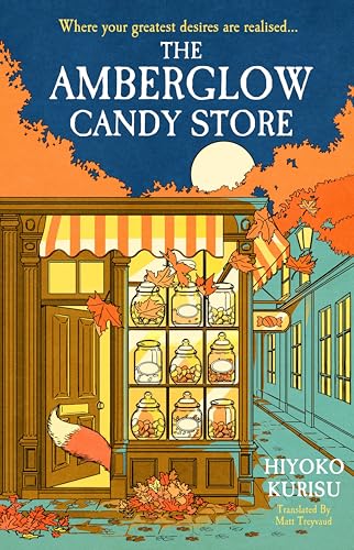 Illustration of a warmly lit candy store with jars of sweets and a fox.