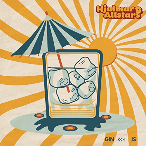 Vinyl record cover: illustrated drink with umbrella and sunburst background.