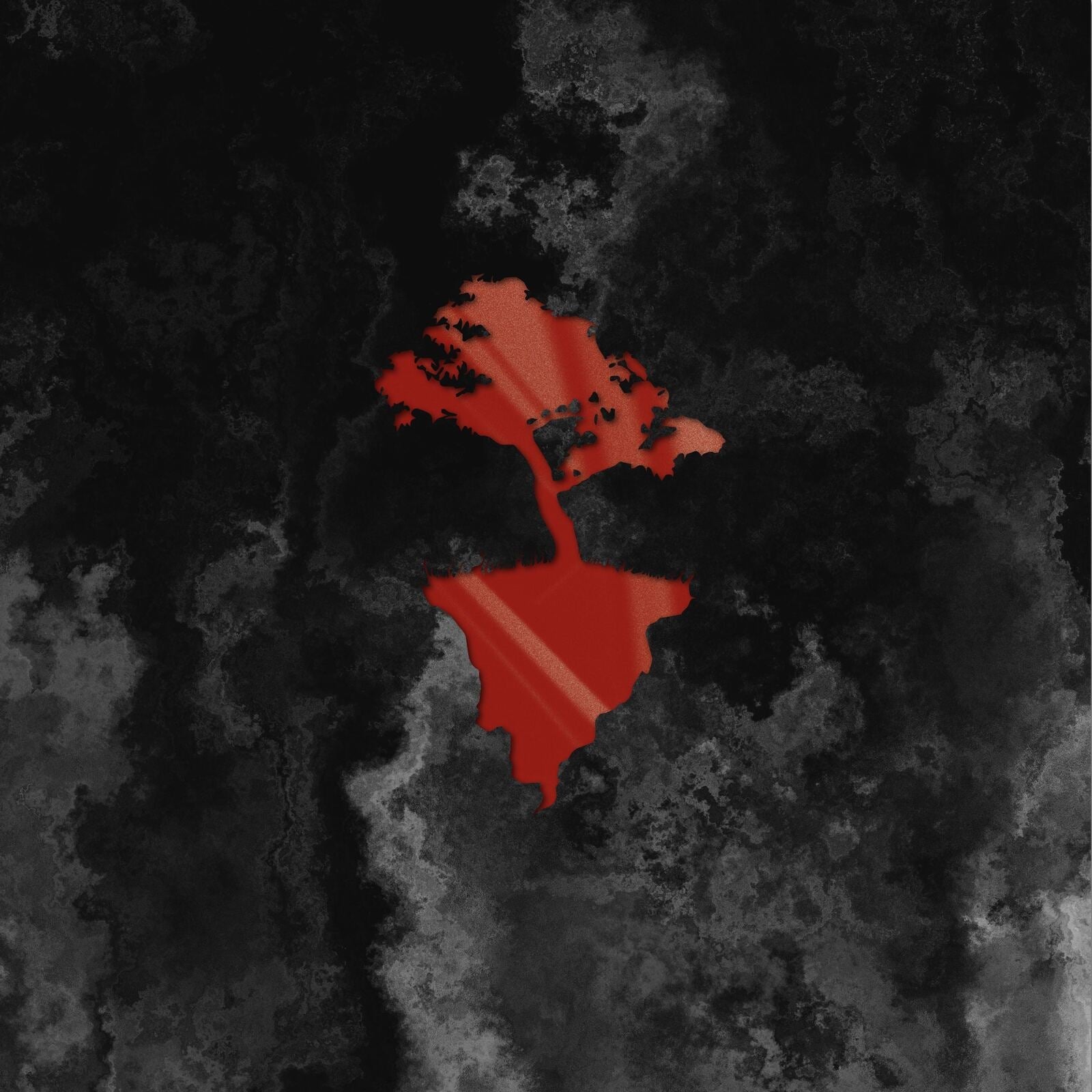 Red, abstract heart shape against a dark, textured grey and black background.