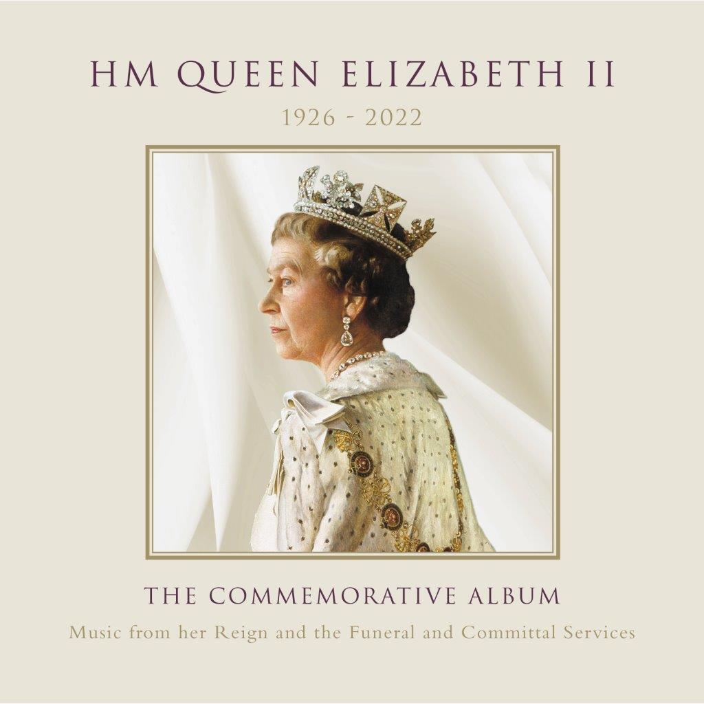 Queen Elizabeth II portrait on commemorative album cover, 1926-2022.