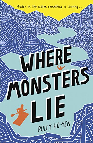 Book cover with stylized blue water patterns, a small orange canoeist, and bold text.