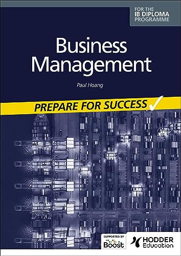 Textbook cover for IB Diploma Business Management, with city skyline.