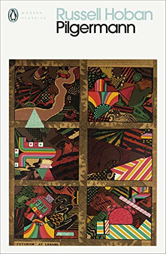 Book cover for Pilgermann by Russell Hoban featuring a grid of colorful abstract illustrations.