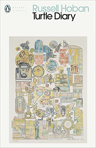 Book cover of Turtle Diary by Russell Hoban featuring a complex, colorful, illustrated collage.
