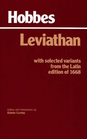 Book cover for "Leviathan" by Hobbes, with white and red text.