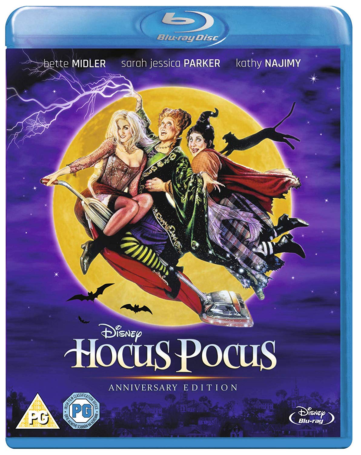 "Hocus Pocus" Blu-ray case featuring three witches flying on a broomstick against a full moon.