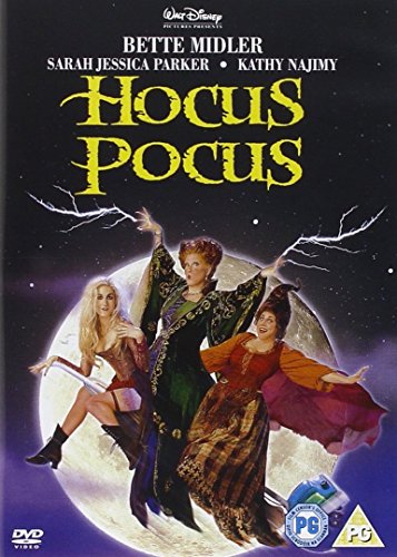 "Hocus Pocus DVD cover featuring three witches on a full moon."