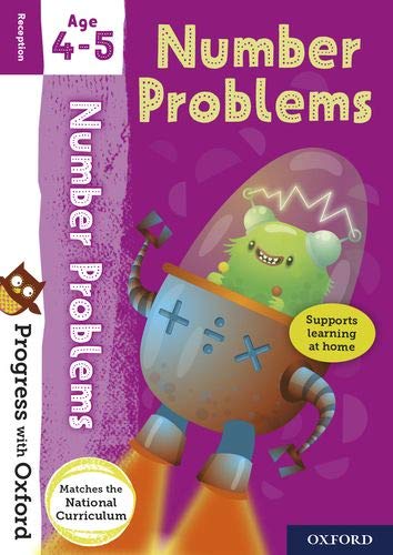Book cover: "Number Problems" for ages 4-5, featuring a robot and alien.