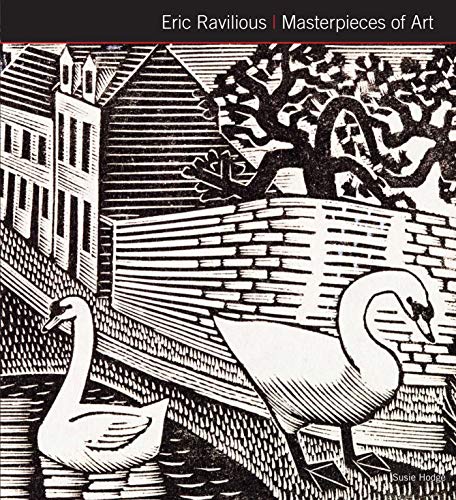 Woodcut-style cover of art book featuring swans, buildings, and a tree.