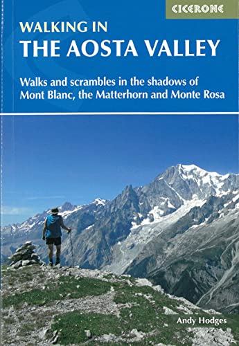 Book cover showing a hiker looking at snow-capped mountains in the Aosta Valley.