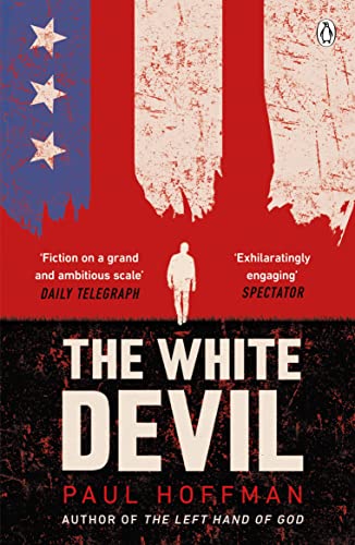 Book cover: distressed American flag, silhouetted figure, bold title "The White Devil".