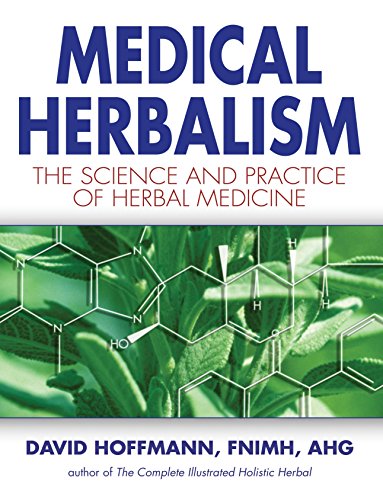 Book cover titled Medical Herbalism with a chemical structure overlaid on green plant leaves.