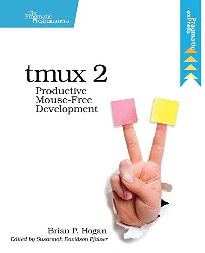Book cover: "tmux 2" with a hand holding sticky notes.