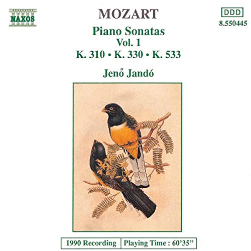 CD cover: Mozart Piano Sonatas, Vol. 1 with bird illustration.