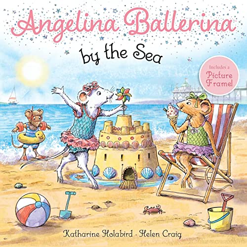 Angelina Ballerina and friends play on a sunny beach with a sandcastle and toys.