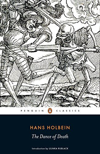 Black and white woodcut of a knight fighting a skeleton, Penguin Classics book cover.